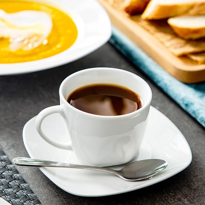 MALACASA 30 Piece Porcelain Dinnerware Set, Grey White Dish Set for 6, Square Ceramic Dishware Sets, Chip and Scratch Resistant Plates and Bowls Sets, Cups and Saucers, Series ELISA