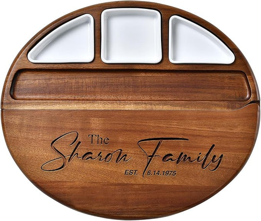 Shanik Large Acacia Wood Cheese Board – Premium Charcuterie Set with Knife Holder, Cutting Surface & Serving Tray for Parties, Weddings, Gifts