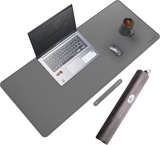 CENNBIE 35.5" x 16" Leather Desk Mat, Non-Slip Waterproof Extra Wide Desk Pad Protector,Computer Mouse Pad for Office Home (Grey)