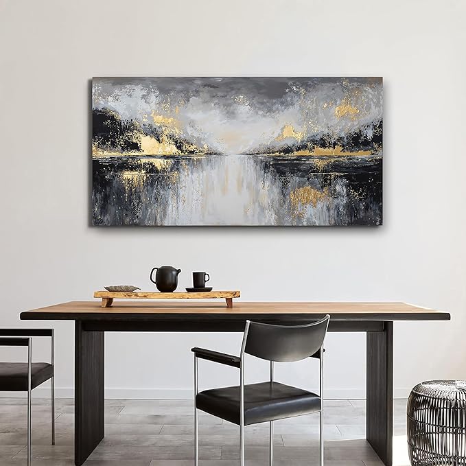 YISXINOAG Canvas Wall Art Modern Abstract Art Wall Decor Black and Gold Wall Decor Canvas Prints Modern Home Decorations Gold Abstract Art on Bathroom, Dining Room Ready to Hang Size 20"X40"