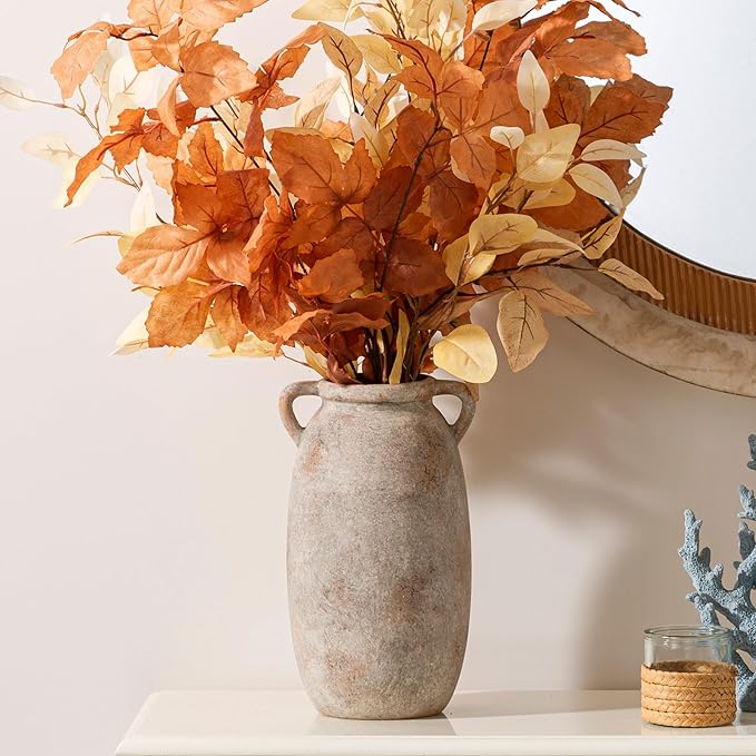 Ceramic Flower Vase 12 inch Farmhouse Rustic Vase Decorative Pottery Terracotta Tall Vases for Home Decor Table Mantle Fireplace Living Room Bathroom Wedding Centerpiece (Large-Terracota)