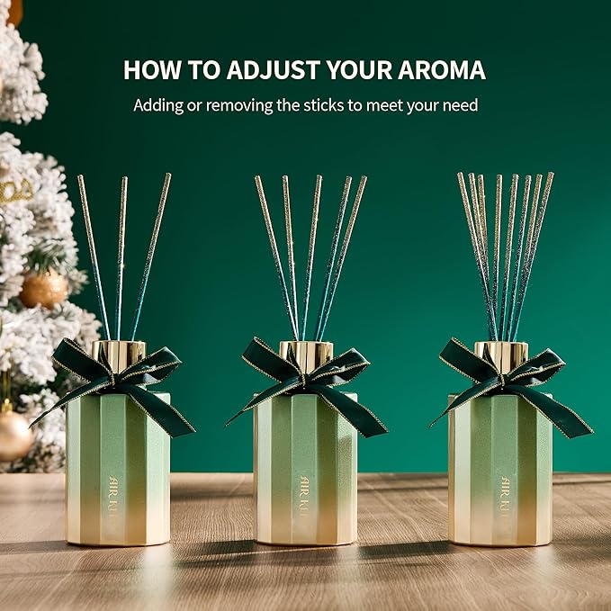 Airkeep Reed Diffuser Set - Christmas Spice Christmas Reed Diffuser with 8 Reed Sticks - Scented Oil Diffuser for Home & Office Diffuser Bathroom Shelf Decor - Ideal Gift for Holidays 7.1oz
