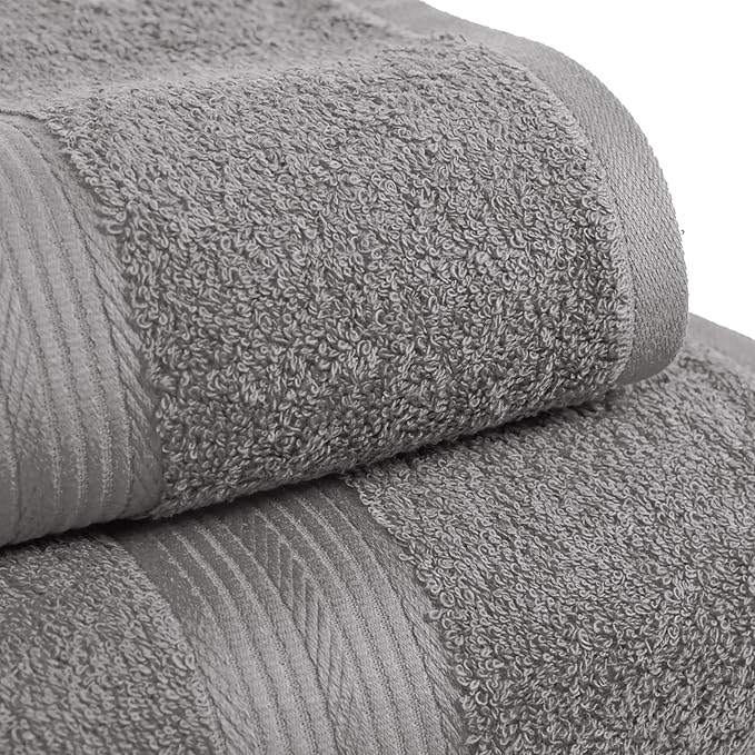 Amazon Basics 6 Piece Oversized Fade resistant Towel set, 100% Cotton towels for bathroom, soft and absorbent, 2 Bath Towels, 2 Hand Towels and 2 Washcloths bathroom towel set, Gray