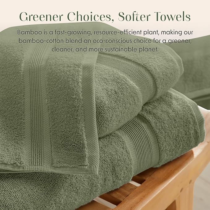 Springtree Home Luxury Viscose from Bamboo Bath Towel Set of 4 | 35% Viscose from Bamboo - 65% Cotton | Absorbent Quick-Dry Towels for Bathroom | Oeko-TEX Standard 100 Cotton | Lily Pad Green