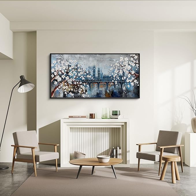 KLAKLA Wall Art for Living Room City Scenes - Black Frame Large Abstract Wall Decor Bedroom Office Landscape Plum Blossom Picture Artwork for wall Modern Home Decoration