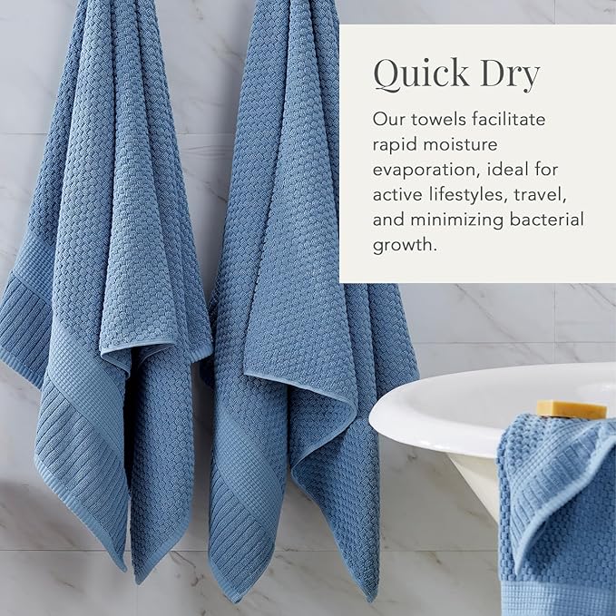 NY Loft 100% Cotton Bath Towel 4 Pack | Super Soft & Absorbent Quick-Dry Bath Towels 30" x 52" |Textured and Durable Cotton | Trinity Collection (4 Pack Bath Towel, Blue Shadow)