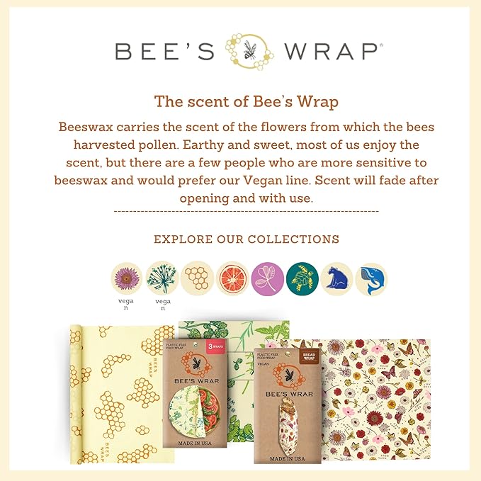 Bee's Wrap Beeswax Wraps for Food - Made in USA Reusable & Organic Food Wraps, Sandwich Wrap & Bowl Covers - Eco-Friendly Alternative to Aluminum Foil & Plastic Wrap, Garden Party 3 Pack (S, M, L)
