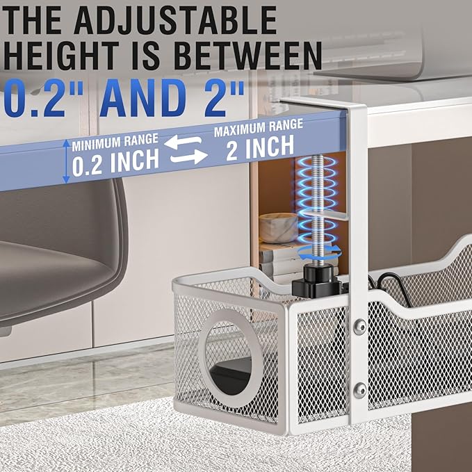 Under Desk Cable Management Tray - GZOKMOG No Drill Cord Organizer with Clamp, Workspace Organizers for Cords, Metal Mesh Wire Management for Home and Office, 2 Pack White, 13.38 inch