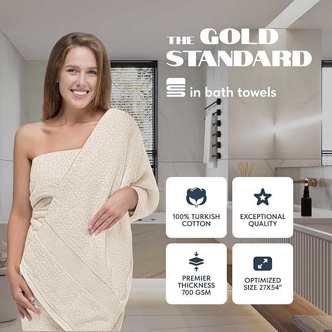 White Classic Luxury Bath Towels Set of 4 Large - 700 GSM Cotton Ultra Soft Bath Towels 27x54 | Highly Absorbent and Quick Dry | Hotel Towels for Bathroom Luxury, Plush Shower Towels, Ivory