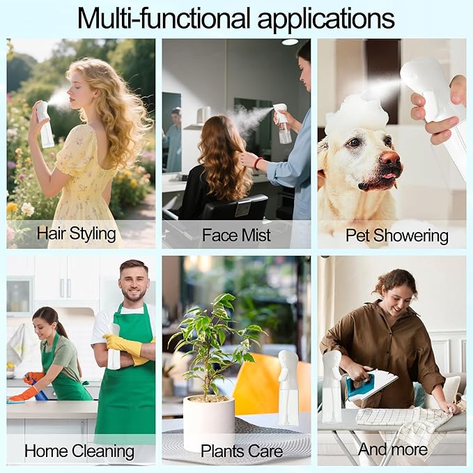 Spray Bottle for Hair Continuous Ultra Fine Mist (200ml) 360° Multi Spray Bottle for Plants, Cleaning, Skin Care Leakproof & Durable