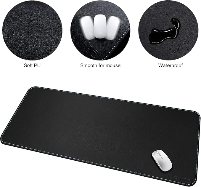 CENNBIE Leather Desk mat Protecter 47.2X19.6in Super Large, PU Leather Desk Mat Blotters Organizer with Comfortable Writing Surface(Black)