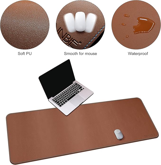 CENNBIE Leather Desk Pad – Large Mouse Pad - Desk Mat Home Office Desk Accessories Desktop Protector Non Slip Writing Desk Blotter (59 x 23.6 inch – Light Brown)