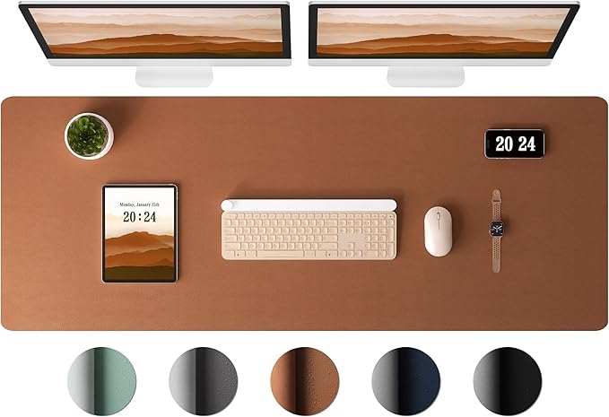 Aothia Leather Desk Pad Protector, Office Mat, Large Mouse Pad, Laptop Desk Pad, Non-Slip PU Leather Blotter, Waterproof Writing Pad for Office and Home (Brown, 47" x 17")