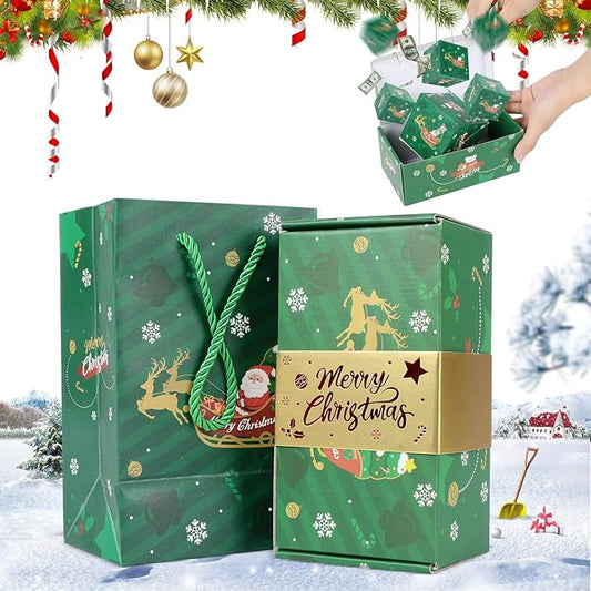 Surprise Gift Box Explosion for Money, Unique Folding Bouncing Red Envelope Gift Box with Confetti for Birthday Anniversary Valentine Proposal (12 Bounces)(Green)