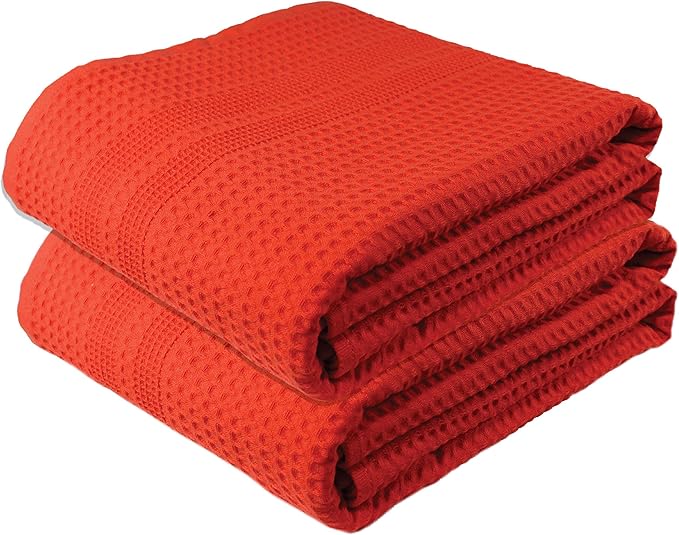 GILDEN TREE Waffle Bath Sheet Large Bath Towels Quick Dry Thin Body Towels, 40x80 Oversized Bath Towels for Adults, 2 Pack Bath Sheet Set, Classic Style (Bright Coral)