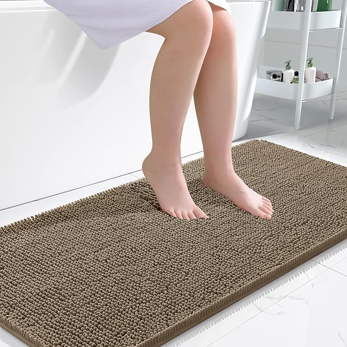 OLANLY Bathroom Rugs 47x24, Extra Soft Absorbent Chenille Bath Rugs, Rubber Backing Quick Dry, Machine Washable Bath Mats for Bathroom Floor, Tub and Shower, Home Decor Accessories, Tan
