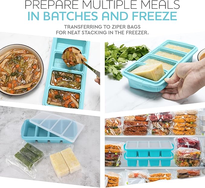 Silicone Freezer Tray With Lid - Soup Freezer Container molds - Large Ice Cube Tray- makes 8 perfect 1 cup portions cubes, 1-Pack Freezer Storage Food Soups & Meal Prep - Oven & Dishwasher -Safe