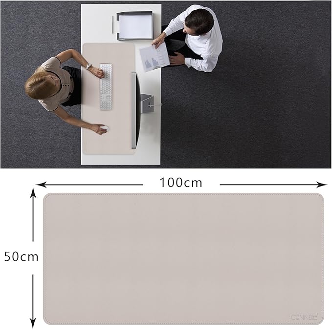 CENNBIE 39.3" x 19.6" Leather Desk mat,Desk mats on top of desks, Perfect Desk Mate for Office and Home, Rectangular, Large(Cream Color)
