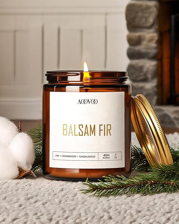 AOOVOO Candle Set - 4PC Scented Candles, 28 oz Soy Candles, Soy Candle for Home Scented, Balsam Fir/Cedar&Patchouli/Cinnamon&Apple/Vanilla Cake