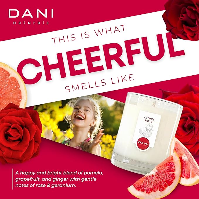 DANI Naturals Soy Candle - Citrus Rose Scented, 100% Pure Soy Wax, Non-Toxic, Long-Lasting, Natural Aromatherapy - 7.5 oz