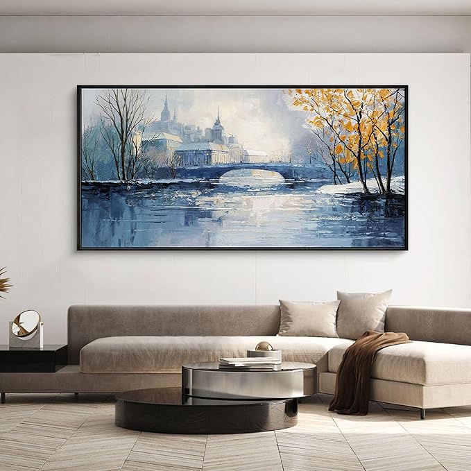 yiijeah Paintings Wall Decor - Wall Frames for Living Room Decorations Abstract Canvas Wall Art Blue and White Extra Large Artwork for Bedroom Office Home Decoration