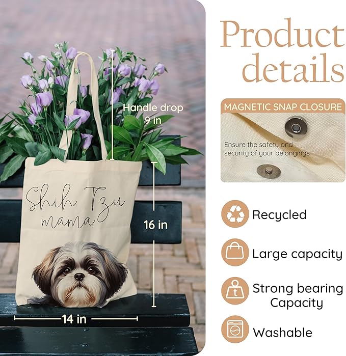 Dog Mama Tote Bag – Cute Dog Lover Canvas Bag, Reusable Shopping Shoulder Bag for Women, Pet Mom Gift,
