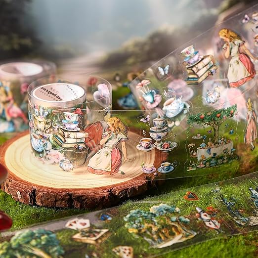 6 Rolls PET Tape Stickers for Journaling,Alice Fairy Washi Tape Stickers for Scrapbooking Supplies,Junk Journal,Phone Case,Photo Frame,Calendar,Cups(Spring)