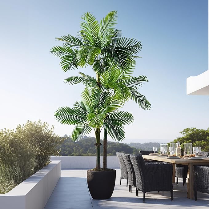9.1FT Artificial Phoenix Palm Tree with Coconut Fruit Outdoor Indoor Decor Large Faux Coconut Silk Palm Tree Tropical Fake Tree Large Faux Sago Palm Plant for Home Yard Outside Patio Poolside