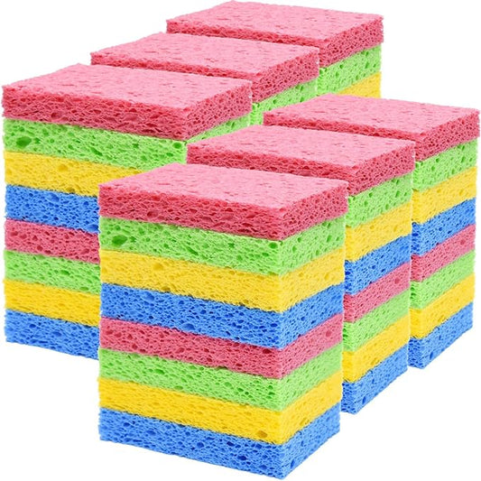 YoleShy 48 Pack Sponges Kitchen Natural Compressed Cellulose Sponges Durable Dish Sponge for Cleaning & DIY for Kids Reusable