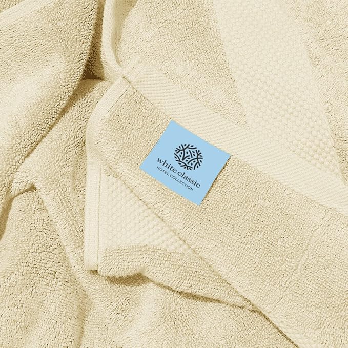 White Classic Luxury Soft Beige Bath Sheet Towels - 650 GSM Cotton Luxury Bath Towels Extra Large 35x70 | Highly Absorbent and Quick Dry | Hotel Collection Extra Large Bath Towels Oversized, 2 Pack