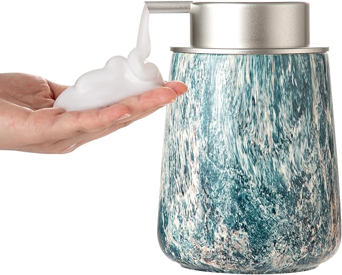 Enra Ceramic Foam Soap Dispenser, 12 oz Blue Foaming Soap Dispenser for Bathroom & Kitchen with Easy-to-Press Silver Pump