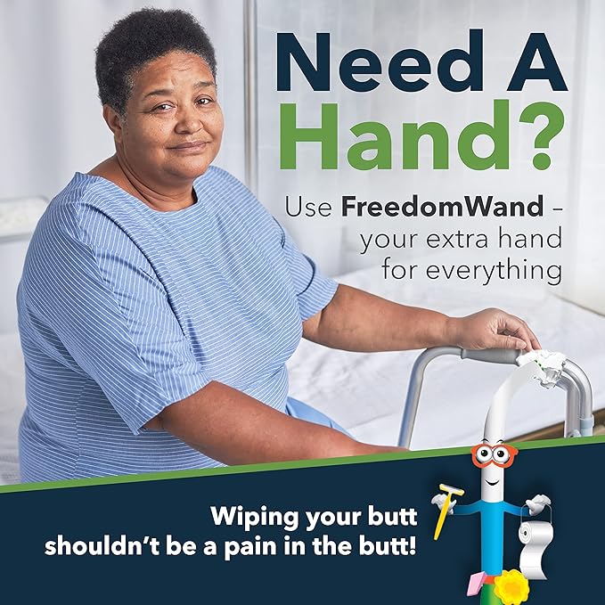 Multipurpose Toilet Aid - 25.5" Personal Hygiene Wand for Limited Mobility - Bathroom Aid for Independent Wiping - Assists with Holding Toilet Paper or Wipes - Ideal for Seniors & Post Surgery Use