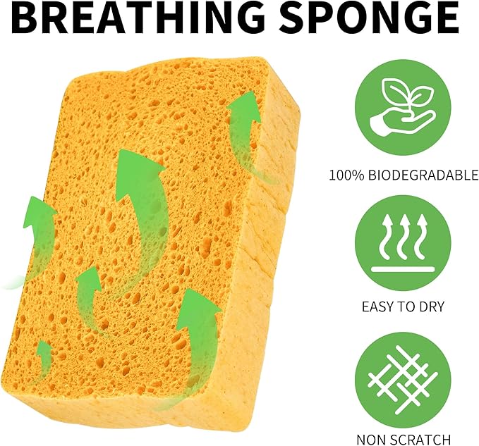 10 Count Compostable Pop-Up Sponges - Expanding, Non-Scratch, Plant-Based Cleaning Sponges Car Wash Sponge