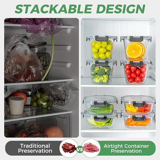 32 oz Glass Soup Containers with Lids, 4 Cup Glass Food Storage Containers with lids, Meal Prep Containers with Lids, Microwave, Oven, Freezer and Dishwasher, BPA Free