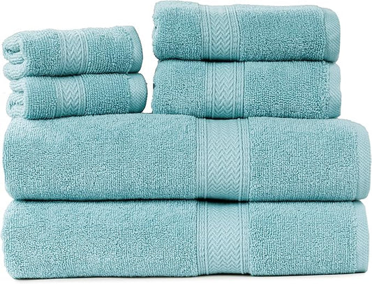 HILLFAIR Premium 600 GSM 6 Piece Towel Set- 2 Bath Towels, 2 Hand Towels & 2 Washcloths, Machine Washable, Hotel Quality, Super Soft & Highly Absorbent Cotton Towel: Ocean Blue