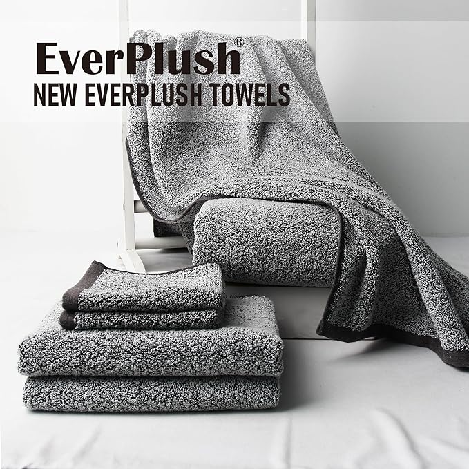 Everplush Diamond Jacquard 6 Pieces Bath Towel Set, Luxury Super Soft Oversized Towels, Highly Absorbent Diamond Jacquard Quick Dry Bath Towel for Bathroom Grey Towel Set
