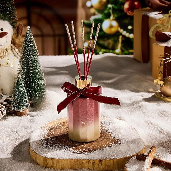 Airkeep Reed Diffuser Set - Christmas Spice Christmas Reed Diffuser with 8 Reed Sticks - Scented Oil Diffuser for Home & Office Diffuser Bathroom Shelf Decor - Ideal Gift for Holidays 7.1oz