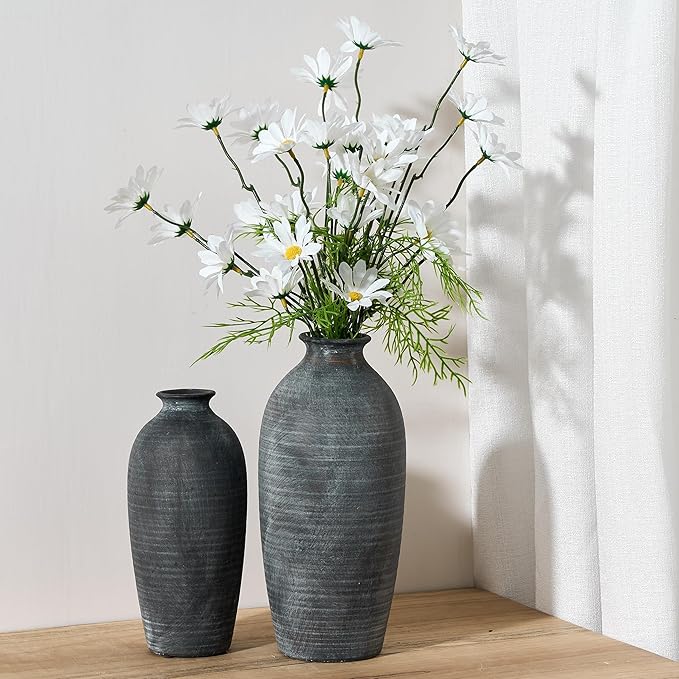 Ceramic Vases for Home Decor, Black Bronze Ceramic Vase Set of 2, Vintage Minimalist Decorative Vase for Table Centerpiece Dining Living Room Office House Nightstand Fireplace Decoration