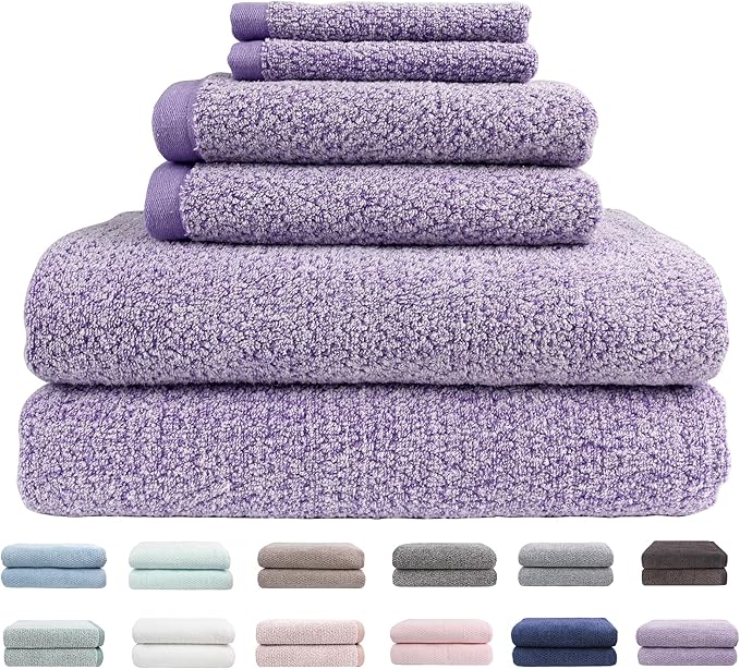 Everplush Diamond Jacquard 6 Pieces Bath Towel Set, Luxury Super Soft Oversized Towels, Highly Absorbent Diamond Jacquard Quick Dry Bath Towel for Lavender Towels Bathroom Sets