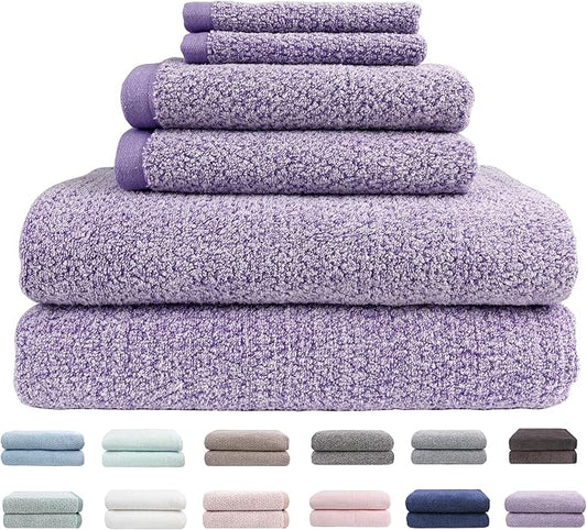 Everplush Diamond Jacquard 6 Pieces Bath Towel Set, Luxury Super Soft Oversized Towels, Highly Absorbent Diamond Jacquard Quick Dry Bath Towel for Lavender Towels Bathroom Sets