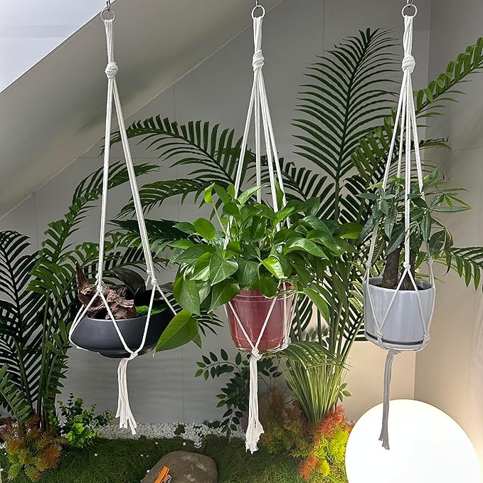 Macrame Plant Hanger 2 Pcs Hanging Planters for Indoor with 2 Hooks Indoor Outdoor Hanging Planter for Plants Holder with Decorative Tassels, Boho Home Decor, 35 Inch Ivory (Pots Not Included)