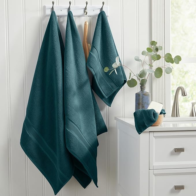 Springtree Home Luxury Viscose from Bamboo Bath Towel Set 6 Piece Set | 35% Viscose from Bamboo - 65% Cotton | Absorbent Quick-Dry Towels for Bathroom | Oeko-TEX Standard 100 Cotton | Deep Teal