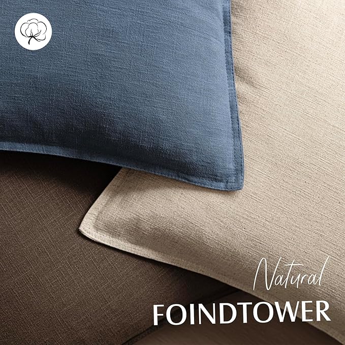 Foindtower Pack of 2, Decorative Linen Soild Throw Pillow Covers Soft Accent Euro Cushion Case Farmhouse Neutral Pillowcase for Chair Couch Sofa Bedroom Living Room Home Decor 24 x 24 Inch Dark Blue