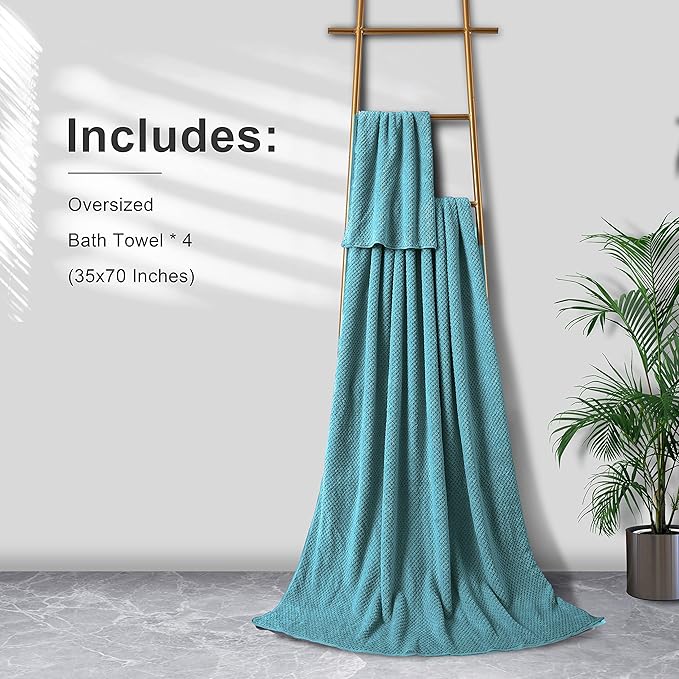 Extra Large Bath Towel Sheet Set 35x70 Inches - Oversized Bath Towels Set, Large Microfiber - Quick Dry,Lightweight,Super Soft,Highly Absorbent Towel Set for Bathroom,Hotel,SPA,Pack of 4(Turquoise)