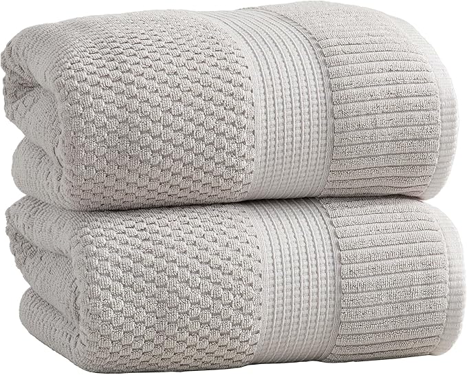 NY Loft 100% Cotton 2 Pack Bath Sheet Towel Set | Absorbent Quick-Dry Oversize Bath Towels | Textured and Durable Cotton | Quiet Grey