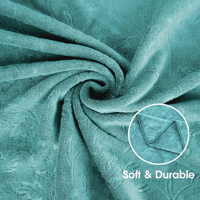 JML Microfiber Bath Towels, Bath Towel 4 Pack(30" x 60"), Oversized, Soft, Super Absortbent and Fast Drying, Multipurpose Use for Sports, Fitness, Yoga, Green-Floral Embossed