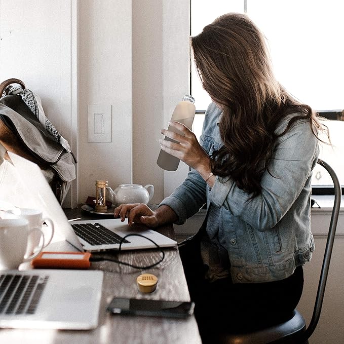 Glass Water Bottle with Protective Silicone Sleeve and Bamboo Lid by Urban green, 18oz, 1extra 304 Stainless Steel Lid with Handle, BPA Free, Dishwasher Safe, Gift Box, Father's day gift