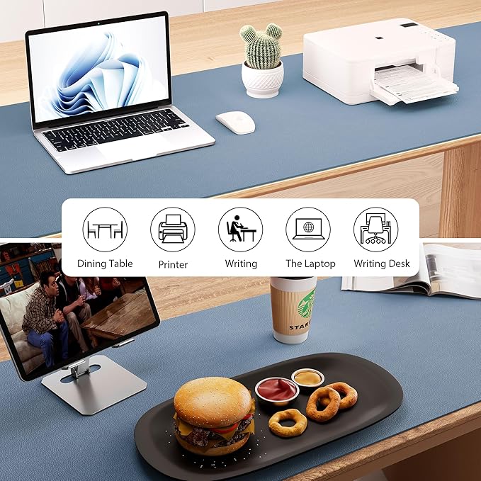 Aothia Leather Desk Pad Protector, Office Desk Mat, Large Mouse Pad, Laptop Desk Pad, Non-Slip PU Leather Desk Blotter, Waterproof Desk Writing Pad for Office and Home (Denim Blue, 55" x 24")