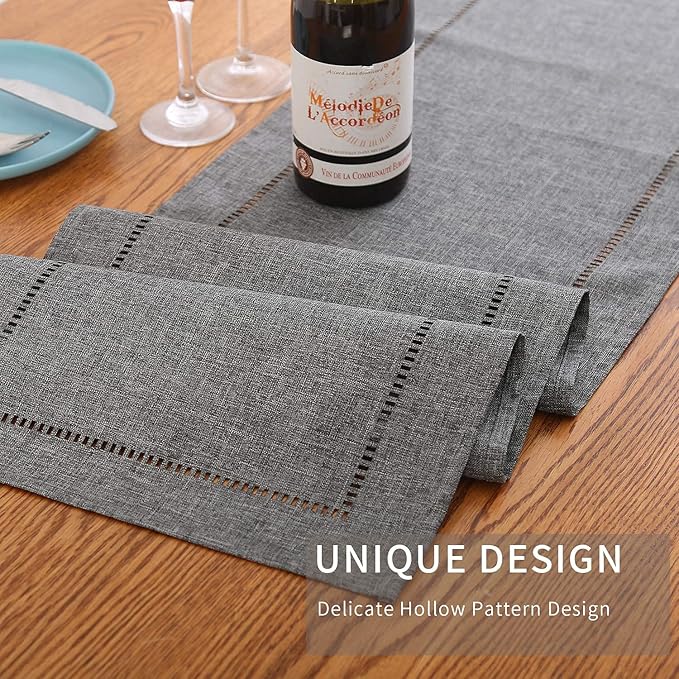 Tosewever Decorative Linen Table Runner Farmhouse Style Tabletop Collection 14 x 72 Inches Table Runners for Everyday Dining Wedding Party Holiday Home Decor (14" x 72", Grey/Straight)