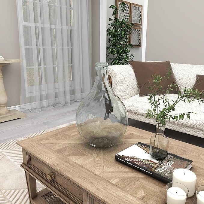 Deco 79 Recycled Glass Handmade Decorative Vase Spanish Bottle Centerpiece Vase, Flower Vase for Home Decoration 11" x 11" x 17", Blue